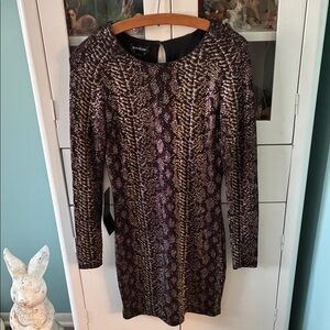 Bebe Snakeskin Print Dress sz M NWT gold metallic